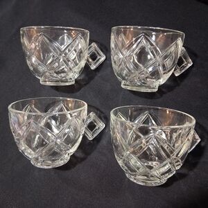 Vintage Colony Punch Cups Tea Diamond Block Lattice Clear Glass Pitman-Dreitzer